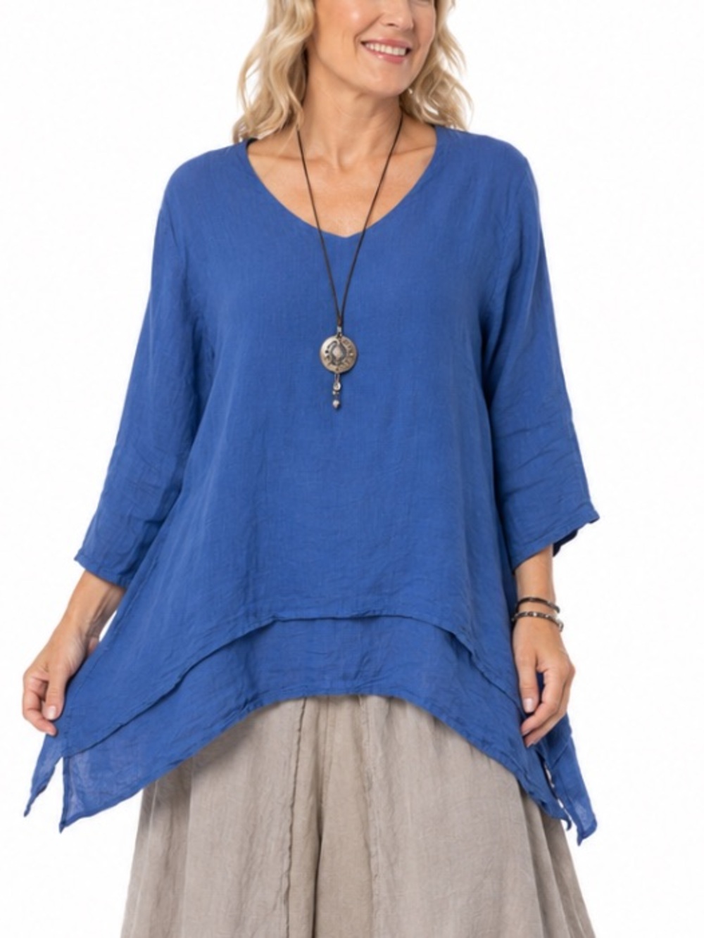 MATCH POINT LA FIXSUN USA 100% Linen V-Neck Tunic Lagenlook Art Wear Oversized M